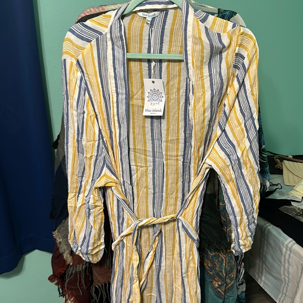 Yellow Blue Stripe Silver Thread Coverup
